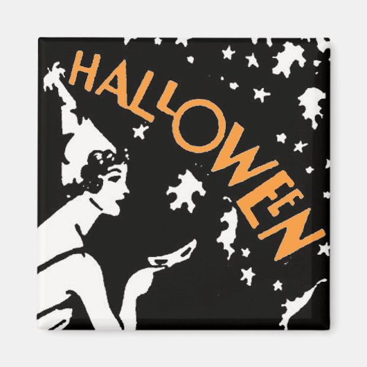 Oude dame Halloween met masker Jack-O’-Lantern Magneet (Voorkant)