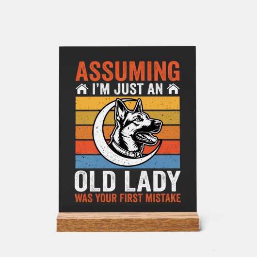 Oude Dame Hond Waarschuwing Retro Acryl Bord (Voorkant)
