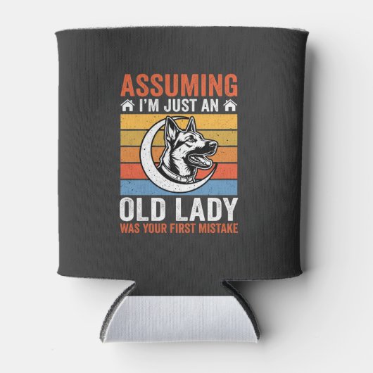 Oude Dame Hond Waarschuwing Retro Blikjeskoeler (Voorkant)