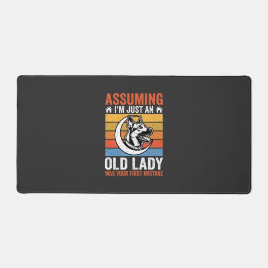 Oude Dame Hond Waarschuwing Retro Bureaumat (Voorkant)