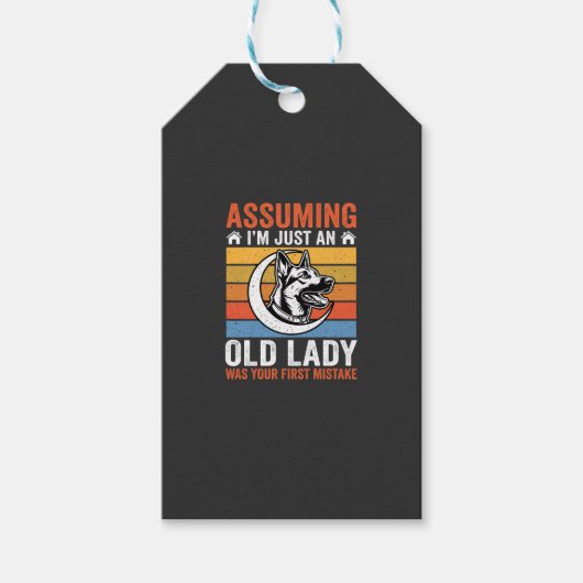 Oude Dame Hond Waarschuwing Retro Cadeaulabel (Voorkant)