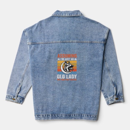Oude Dame Hond Waarschuwing Retro Denim Jacket (Achterkant)