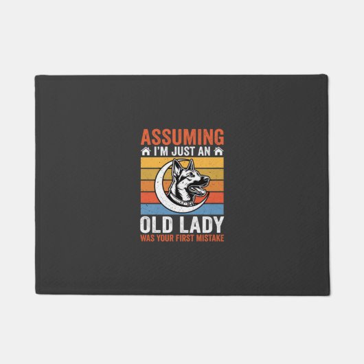 Oude Dame Hond Waarschuwing Retro Deurmat (Voorkant)