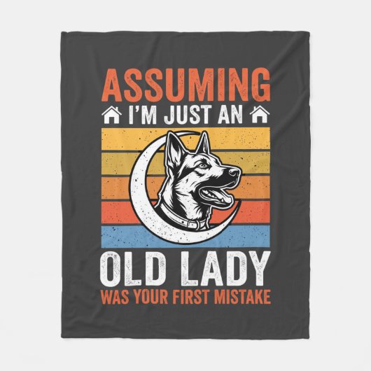 Oude Dame Hond Waarschuwing Retro Fleece Deken (Voorkant)