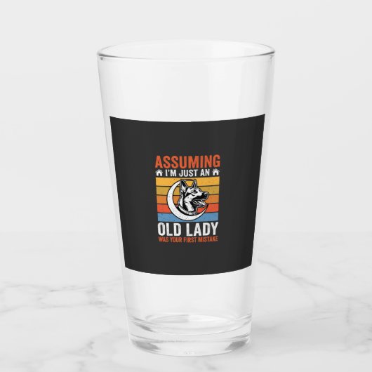 Oude Dame Hond Waarschuwing Retro Glas (Voorkant)