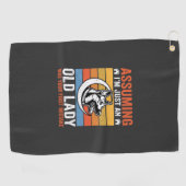 Oude Dame Hond Waarschuwing Retro Golfhanddoek (Horizontaal)