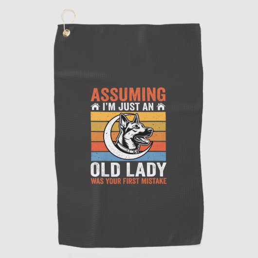 Oude Dame Hond Waarschuwing Retro Golfhanddoek (Voorkant)
