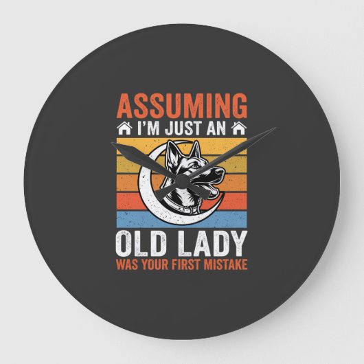 Oude Dame Hond Waarschuwing Retro Grote Klok (Voorkant)