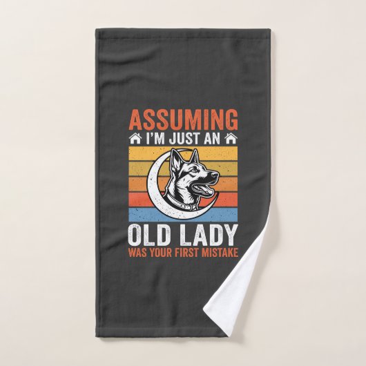 Oude Dame Hond Waarschuwing Retro Handdoek (Handdoek)