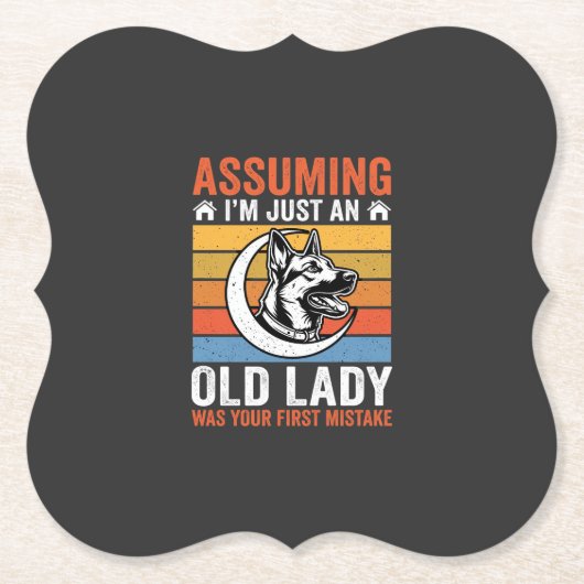 Oude Dame Hond Waarschuwing Retro Kartonnen Onderzetters (Voorkant)