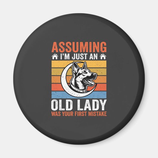 Oude Dame Hond Waarschuwing Retro Magneet (Voorkant)