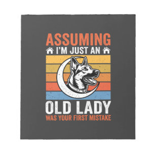 Oude Dame Hond Waarschuwing Retro Notitieblok