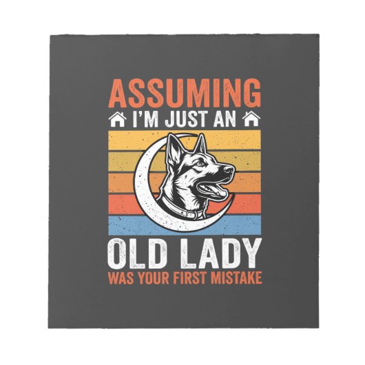 Oude Dame Hond Waarschuwing Retro Notitieblok (Voorkant)