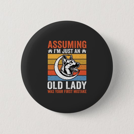 Oude Dame Hond Waarschuwing Retro Ronde Button 5,7 Cm (Voorkant)