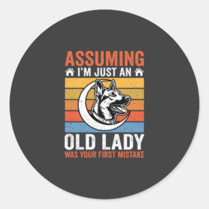 Oude Dame Hond Waarschuwing Retro Ronde Sticker