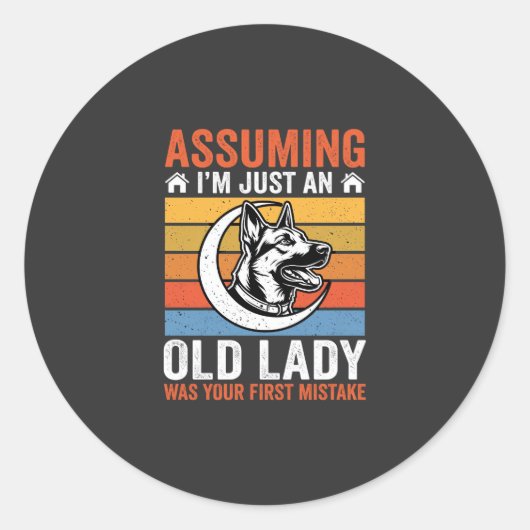 Oude Dame Hond Waarschuwing Retro Ronde Sticker (Voorkant)