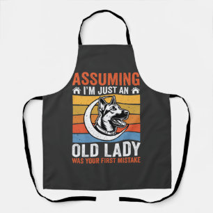 Oude Dame Hond Waarschuwing Retro Schort