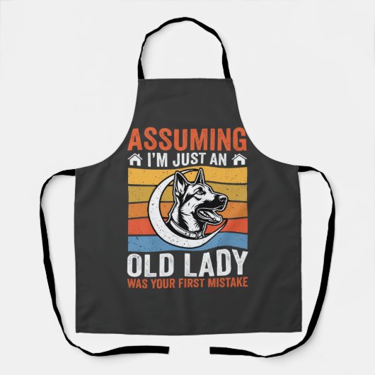 Oude Dame Hond Waarschuwing Retro Schort (Voorkant)