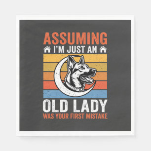 Oude Dame Hond Waarschuwing Retro Servet