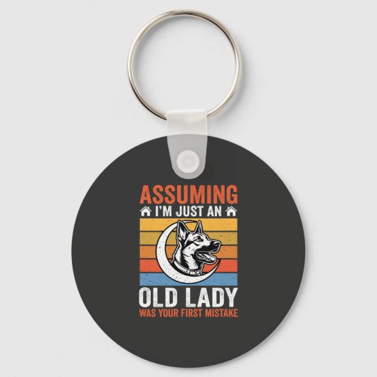 Oude Dame Hond Waarschuwing Retro Sleutelhanger (Voorkant)