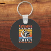 Oude Dame Hond Waarschuwing Retro Sleutelhanger (Voorkant)
