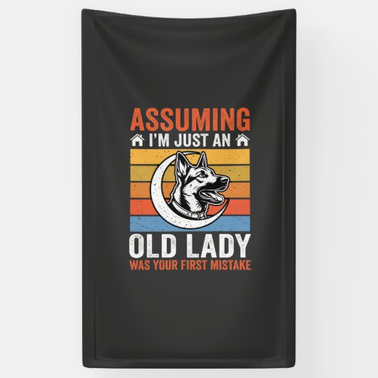 Oude Dame Hond Waarschuwing Retro Spandoek (Verticaal)