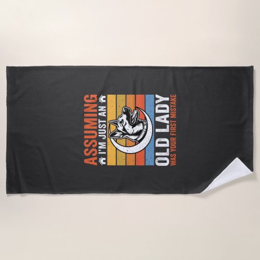 Oude Dame Hond Waarschuwing Retro Strandlaken (Voorkant)