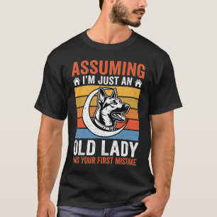Oude Dame Hond Waarschuwing Retro T-shirt