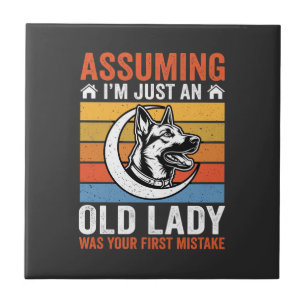 Oude Dame Hond Waarschuwing Retro Tegeltje