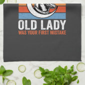 Oude Dame Hond Waarschuwing Retro Theedoek (Gevouwen)