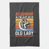 Oude Dame Hond Waarschuwing Retro Theedoek (Verticaal)