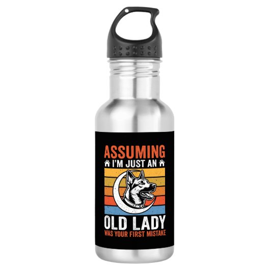 Oude Dame Hond Waarschuwing Retro Waterfles (Voorkant)