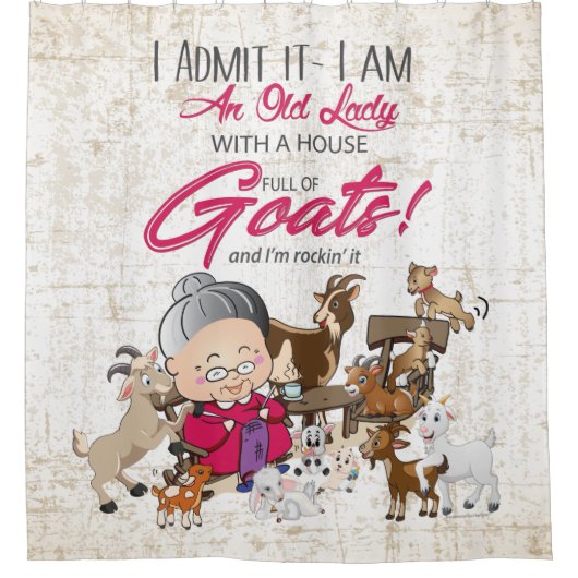 Oude dame House vol geiten Douchegordijn (Voorkant)