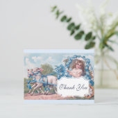 Oude dame in koets getrokken door lammetjes Dank j Briefkaart (Staand voorkant)
