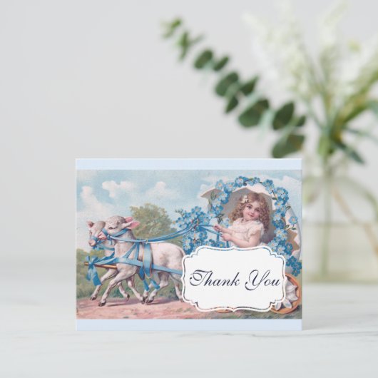 Oude dame in koets getrokken door lammetjes Dank j Briefkaart (Staand voorkant)