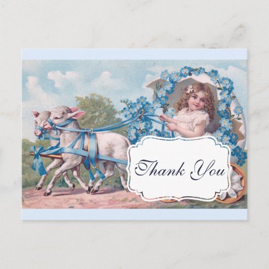 Oude dame in koets getrokken door lammetjes Dank j Briefkaart (Voorkant)