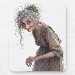 Oude Dame In Vervaaide Jurk Muismat