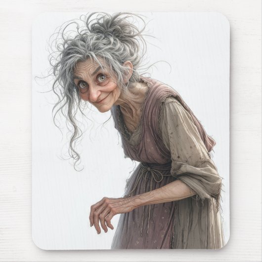 Oude Dame In Vervaaide Jurk Muismat (Voorkant)