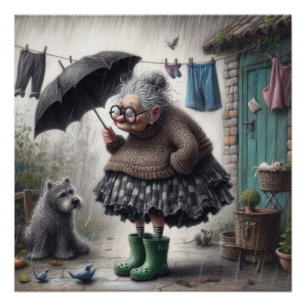 Oude dame karikatuur perfect poster