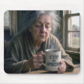 Oude dame met dampende kop koffie muismat (Voorkant)