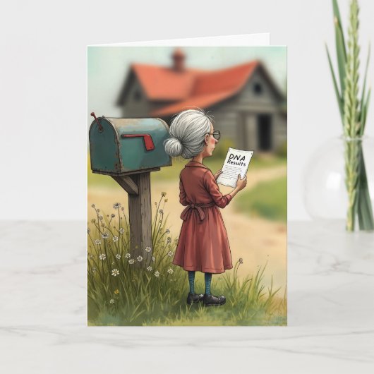 Oude dame met DNA-test resultaten verjaardag Kaart (Voorkant)