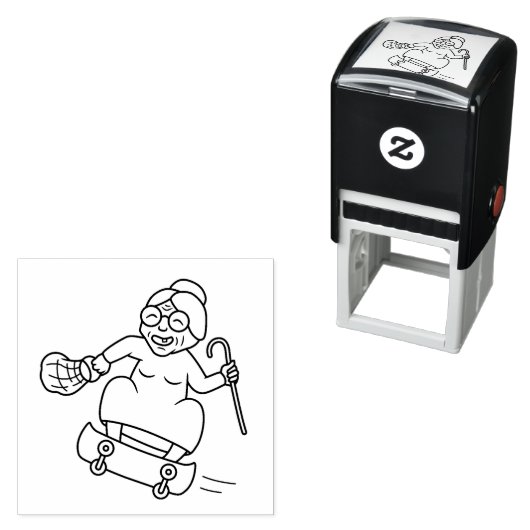 Oude dame met een Cane op een skateboard Zelfinktende Stempel (In situ)