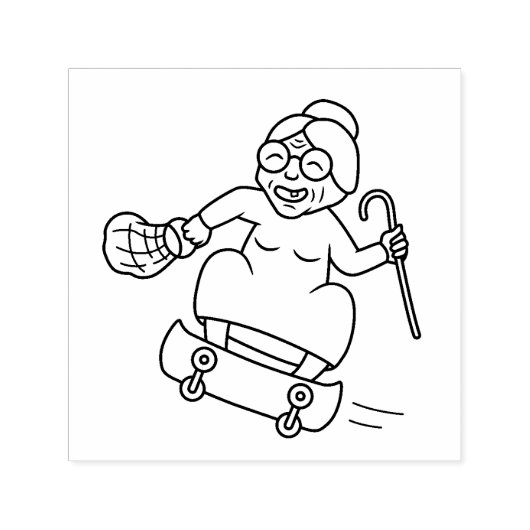 Oude dame met een Cane op een skateboard Zelfinktende Stempel (Design)
