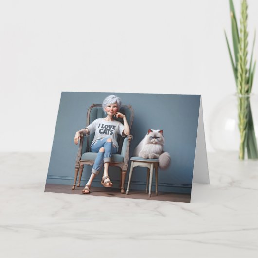 Oude Dame Met Ik Liefde Katten T-shirt Kaart (Voorkant)
