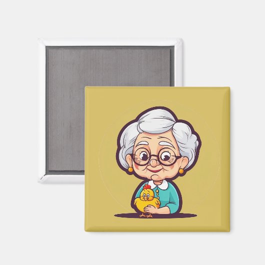 Oude dame met kipmagneet magneet (Voorkant / Achterkant)