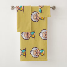 Oude dame met kippenbadhanddoeken