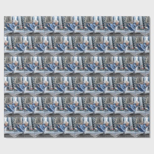 Oude dame op een winderige straat vent cadeaupapier (Vlak)