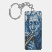 Oude Dame speelt trompet - Noors Sleutelhanger (Voorkant Links)