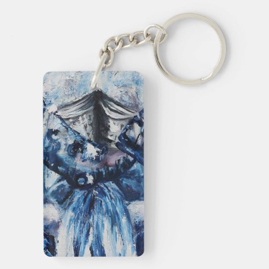 Oude Dame speelt trompet - Noors Sleutelhanger (achterkant)