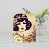 Oude dame vrolijk kerstfeest Retro afbeelding Folie Feestdagen Briefkaart (Staand Voorkant)